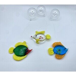 Lot of 3 LS Arts Blown Glass Floating Fish w Bubble Tropical Tank Aquarium Decor